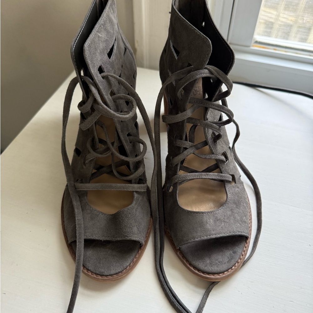 Vince Camuto Gray Suede Lace-Up Heels